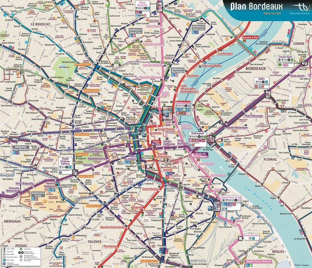 Bordeaux автобусны маршрут, газрын зураг