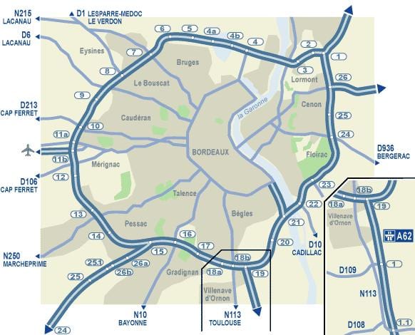 Bordeaux авто замын газрын зураг нь